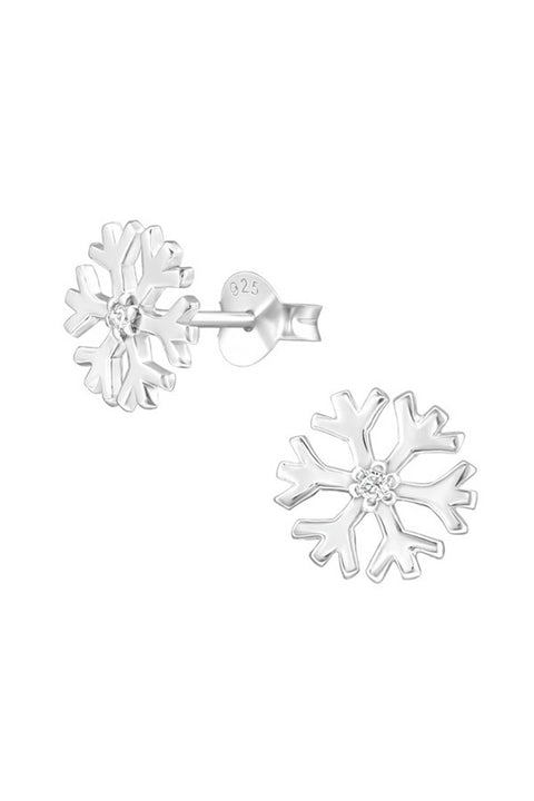 Sterling Silver Snowflake Ear Studs With Cubic Zirconia - SS