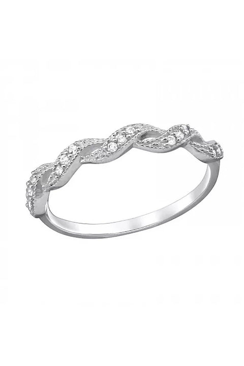 Sterling Silver CZ Braided Ring - SS