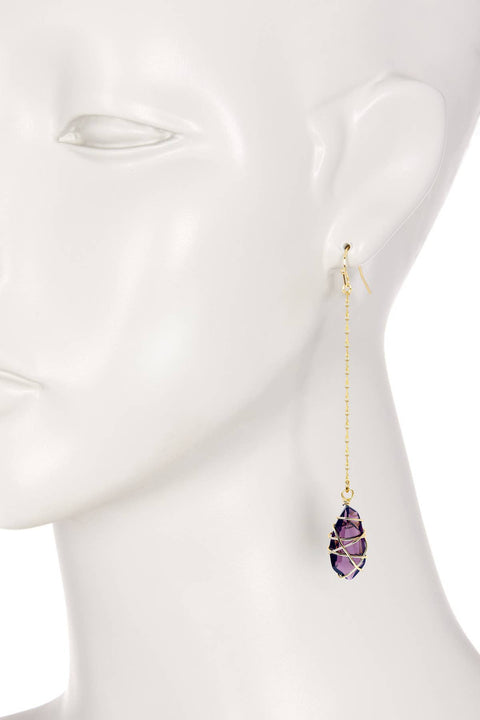 Lavender Crystal Wire Wrapped Dangle Earrings - GF