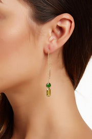 Peridot & Teal Crystal Threader Earrings - GF