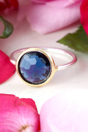 Blue Crystal 2 Tone Plated Ring - SF