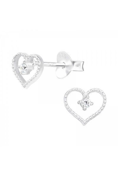 Sterling Silver Heart Ear Studs With Cubic Zirconia - SS