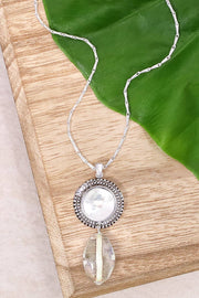 Clear Murano Glass & Vintage Disc Pendant Necklace - SF