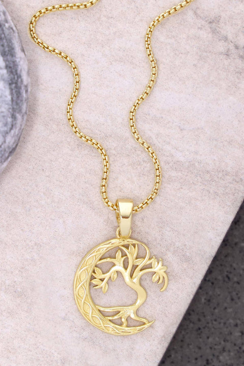 14k Gold Plated Moon & Tree Drop Pendant Necklace - GF