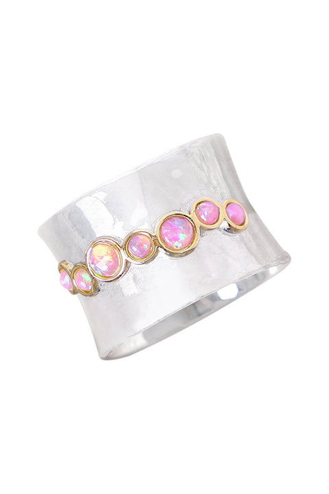 Sterling Silver & Opal Band Ring - SF