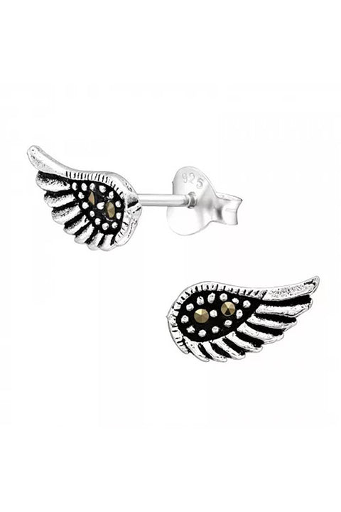 Sterling Silver Wing Ear Studs With Crystal - SS