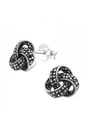 Sterling Silver Knot Ear Studs With Cubic Zirconia - SS