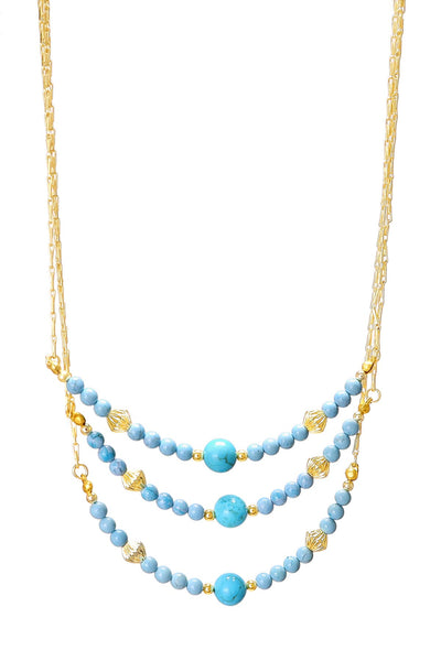 Turquoise Triple Strand Beaded Necklace - GF