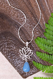 Aquamarine & Lotus Pendant Necklace - SF