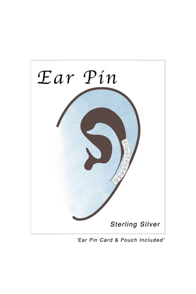 Sterling Silver Curved Ear Pin With Crystal - SS