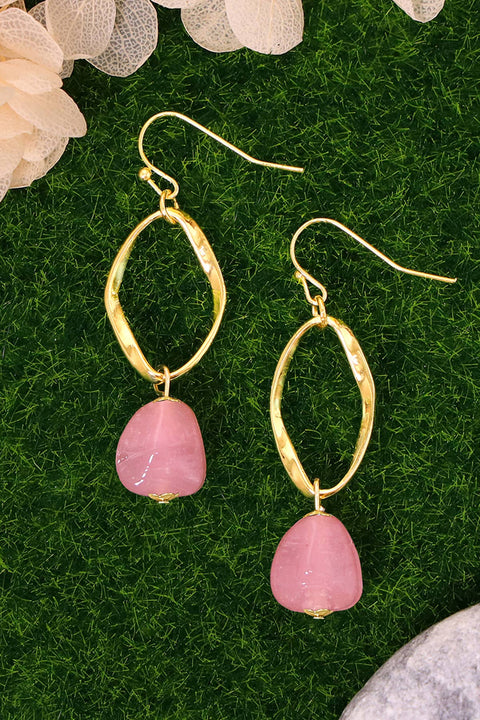 Pink Murano Glass & Freeform Hoop Drop Earrings - GF