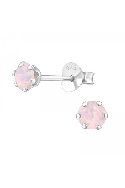 Sterling Silver Round Ear Studs With Genuine Crystals - SS