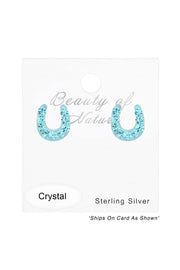 Sterling Silver Horseshoe Ear Studs with Crystal - SS