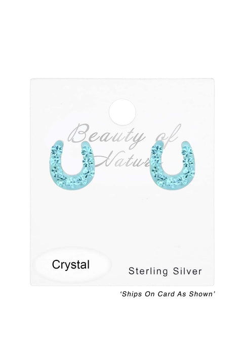 Sterling Silver Horseshoe Ear Studs with Crystal - SS