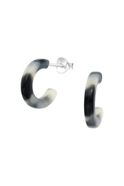 Sterling Silver Half Hoop Ear Studs With Acrylic - SS