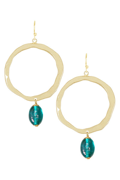 Teal Murano Glass & Hammered Hoop Drop Earrings - GF