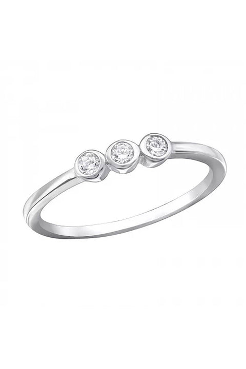 Sterling Silver Triple Stone Band Ring With CZ - SS