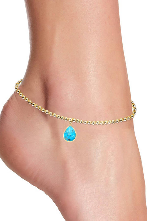 Turquoise Beaded Charm Anklet - GF