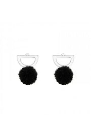 Sterling Silver Semi Circle Ear Studs With Pom-Pom - SS