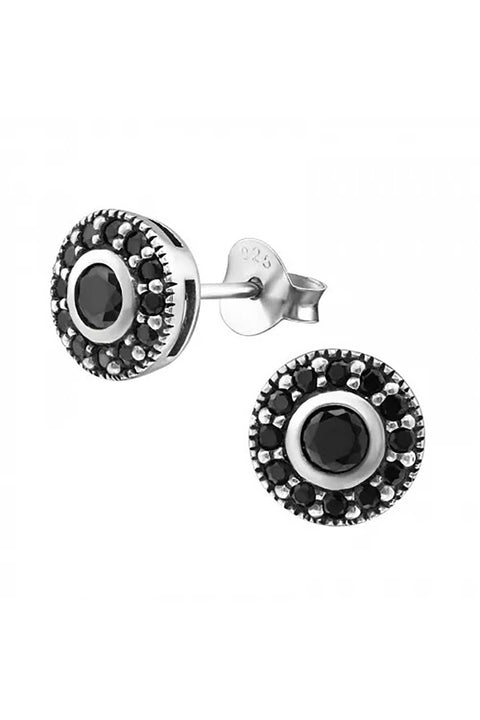 Sterling Silver Round Ear Studs With Cubic Zirconia - SS