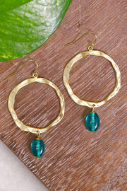 Teal Murano Glass & Hammered Hoop Drop Earrings - GF