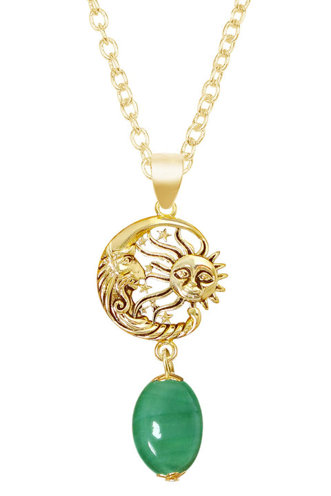 Green Murano Glass With Sun & Moon Pendant Necklace - GF