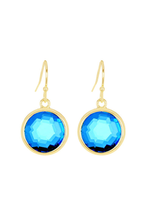 Swiss Blue Crystal Round Drop Earrings - GF