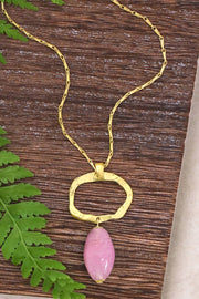 Pink Murano Glass & Freeform Pendant Necklace - GF