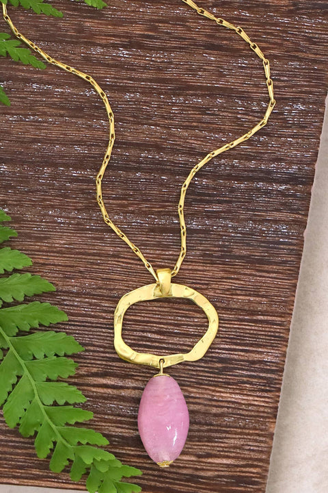 Pink Murano Glass & Freeform Pendant Necklace - GF