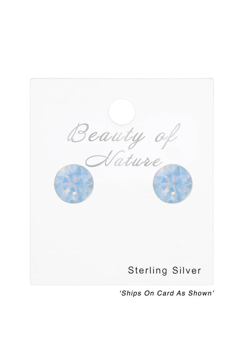 Sterling Silver Round Ear Studs With Genuine Crystals - SS