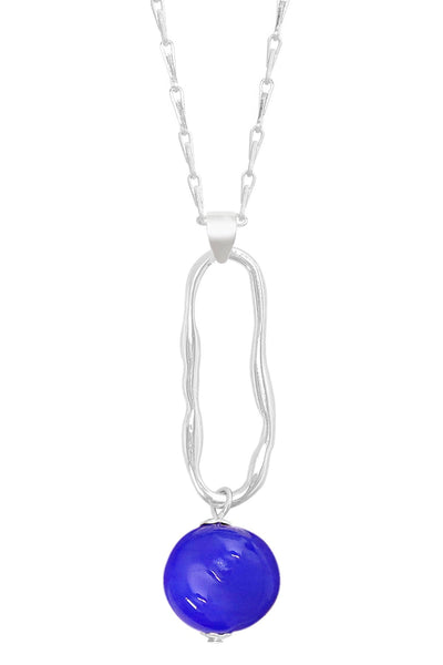 Blue Murano Glass & Freeform Hoop Pendant Necklace - SF
