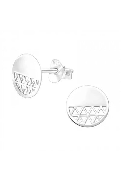 Sterling Silver Laser Cut Round Ear Studs - SS