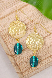 Teal Murano Glass & Hammered Disc Drop Earrings - GF