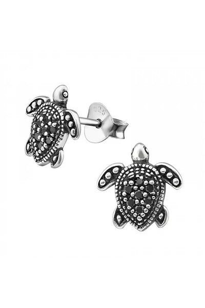Sterling Silver Turtle Ear Studs With Cubic Zirconia - SS