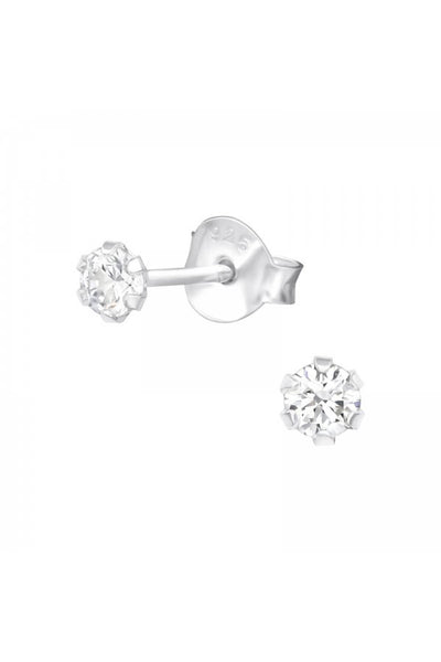 Sterling Silver Round 3mm Ear Studs With Cubic Zirconia - SS