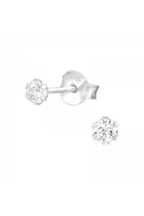 Sterling Silver Round 3mm Ear Studs With Cubic Zirconia - SS