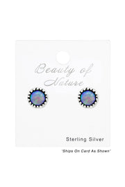 Sterling Silver Round Ear Studs With Opal - SS