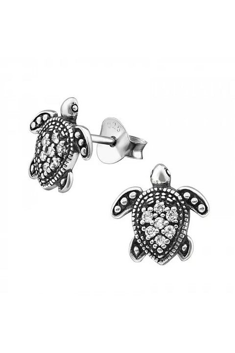 Sterling Silver Turtle Ear Studs With Cubic Zirconia - SS