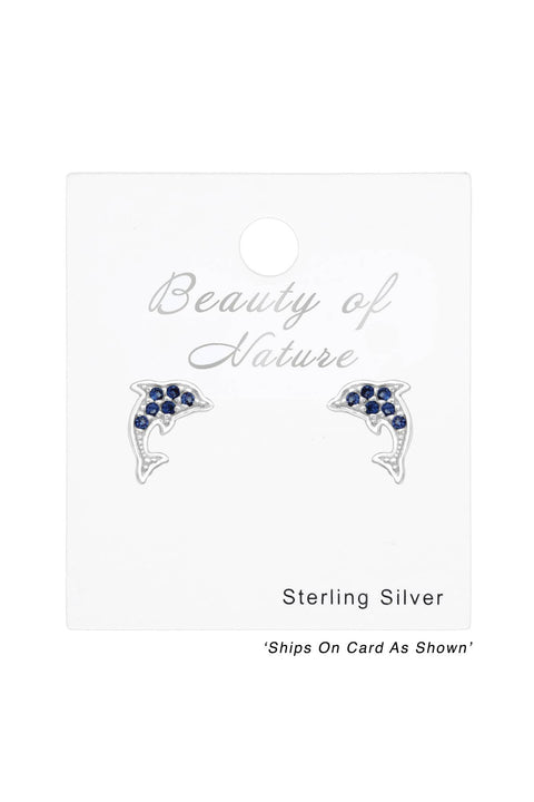 Children's Sterling Silver Dolphin Ear Studs & CZ - SS