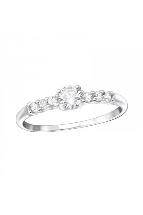 Sterling Silver Solitaire Ring With CZ - SS