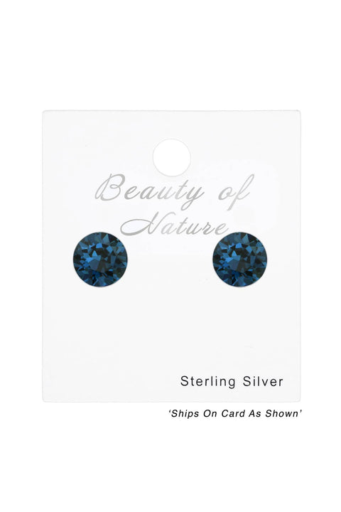 Sterling Silver Round Ear Studs With Genuine Crystals - SS