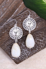 White Murano Glass & Aztec Sun Drop Earrings - SF