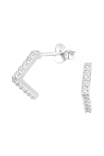 Sterling Silver Triangle Ear Studs With Cubic Zirconia - SS