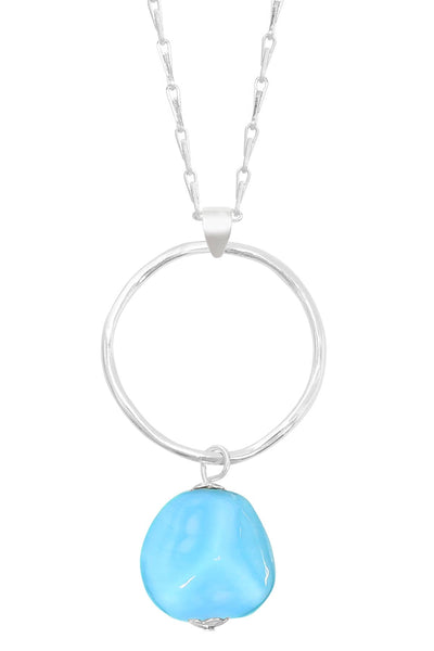 Blue Murano Glass & Hoop Pendant Necklace - SF