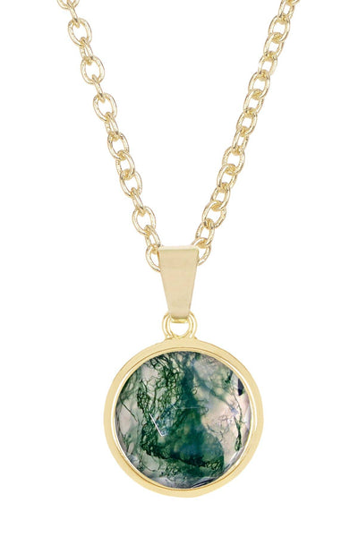 Moss Agate Round Pendant Necklace - GF
