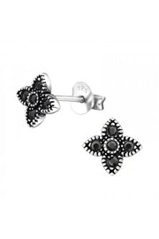 Sterling Silver Bali Star Ear Studs With Crystal - SS