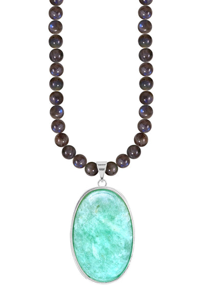 Labradorite Beads Necklace With Amazonite Pendant - SF