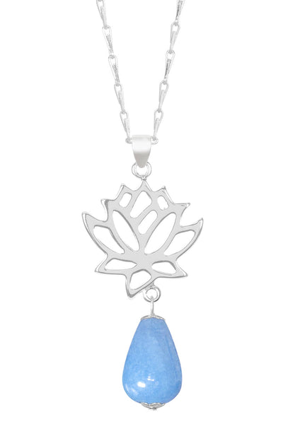 Aquamarine & Lotus Pendant Necklace - SF