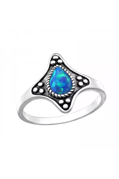 Sterling Silver Ring With Pacific Blue Opal - SS