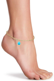 Turquoise Beaded Charm Anklet - GF
